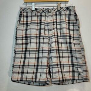 Split Brand Men's Size 33 / 34 Plaid Shorts Waist Gray Black Orange Red